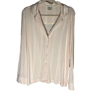 Soma Cool Nights Long Sleeve Notch Collar PJ Top L Large Pink White Pinstripes